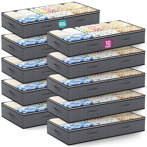 10 Pack Under Bed Storage Containers 90L Underbed Closet Organize...