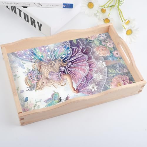 Image of AiYuanzsh DIY Diamond Art Tray Kits for Adults, Butterfly Fairy | Handmade Wooden Tray with Handle, Mosaic Making Kits by Number, Diamond Painting Plate, Creative Design