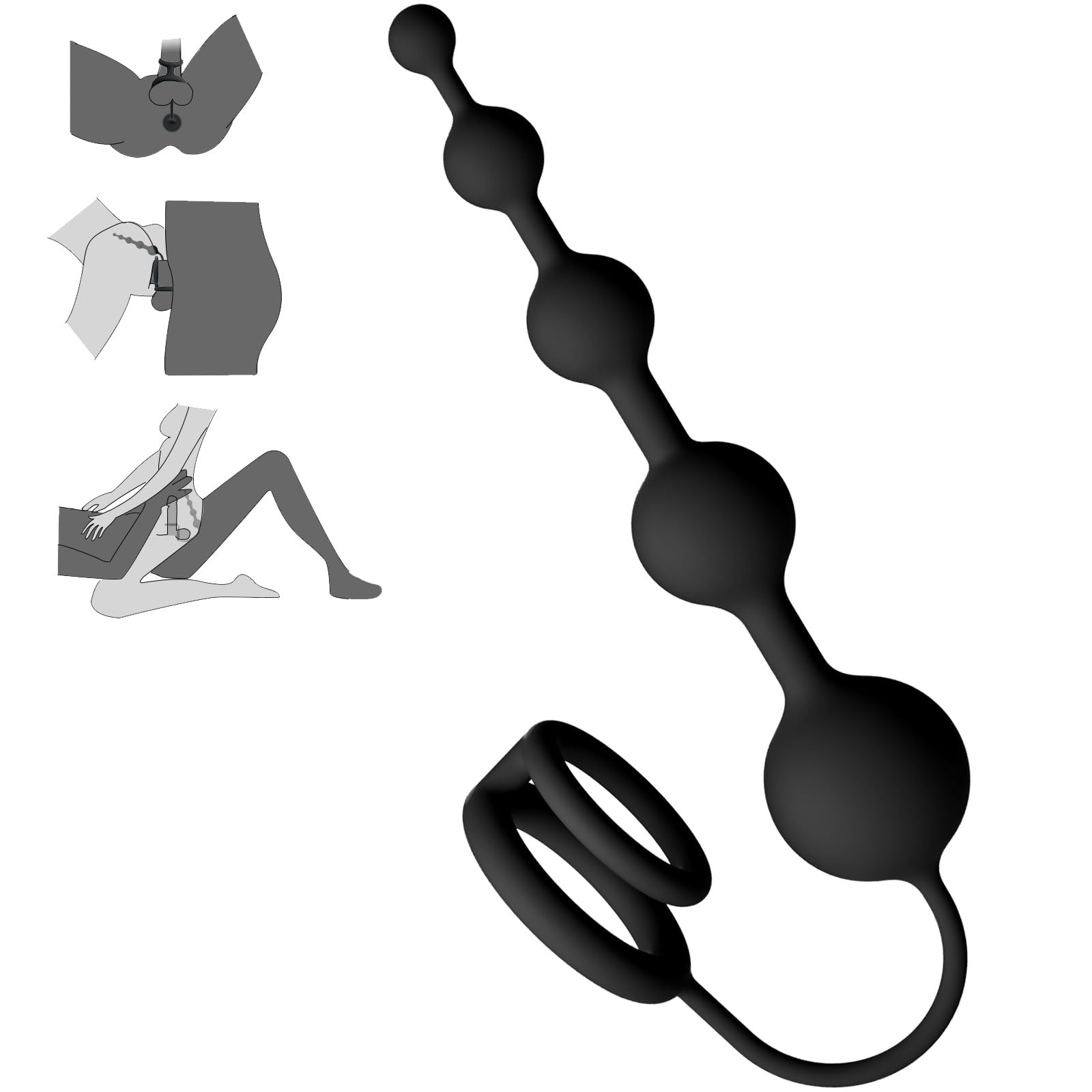 Anal Beads Butt Plug with Penis Cock Rings Adult Anal Sex Toys for Women Men Flexible Silicone Anal