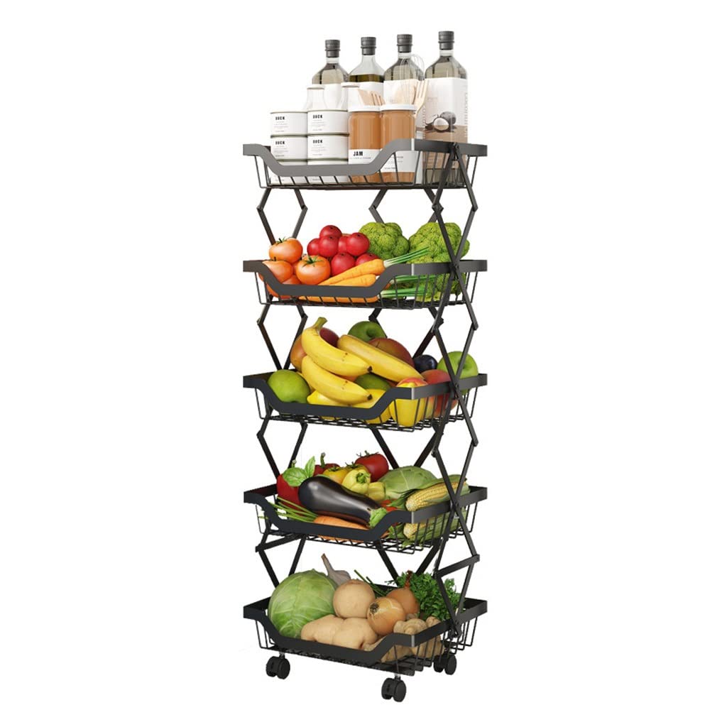 Estante de almacenamiento de verduras RJJ y canasta plegable multifuncional de suelo