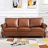 Dreamsir 79'' Traditional Faux Leather Sofa Couch with Nailhead Trim, Classic 3-Seater Sofa with Rolled Arm for Living Room, Bedroom, Apartment, Easy Assembly (Brown)