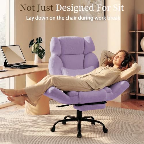 Image of Office Chair with Flip Armrests,Comfy Criss Cross Chair for Pets Sitting,Big and Tall Office Chair with Foot Rest,Extra Wide Seat & Lumbar Pillow,Ergonomic Computer Gaming Chair,Teddy Fleece,Purple