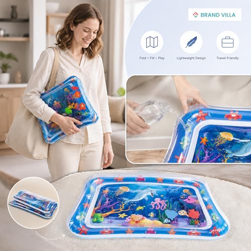 Image of BRAND VILLA Tummy Time Water Play Mat for Babies - Inflatable Sensory Activity Gym, Leak-Proof Infant Toy, Ocean Floor Play Mat for Motor Skill Development, Newborn Baby Essentials Gift (3-24 Months)