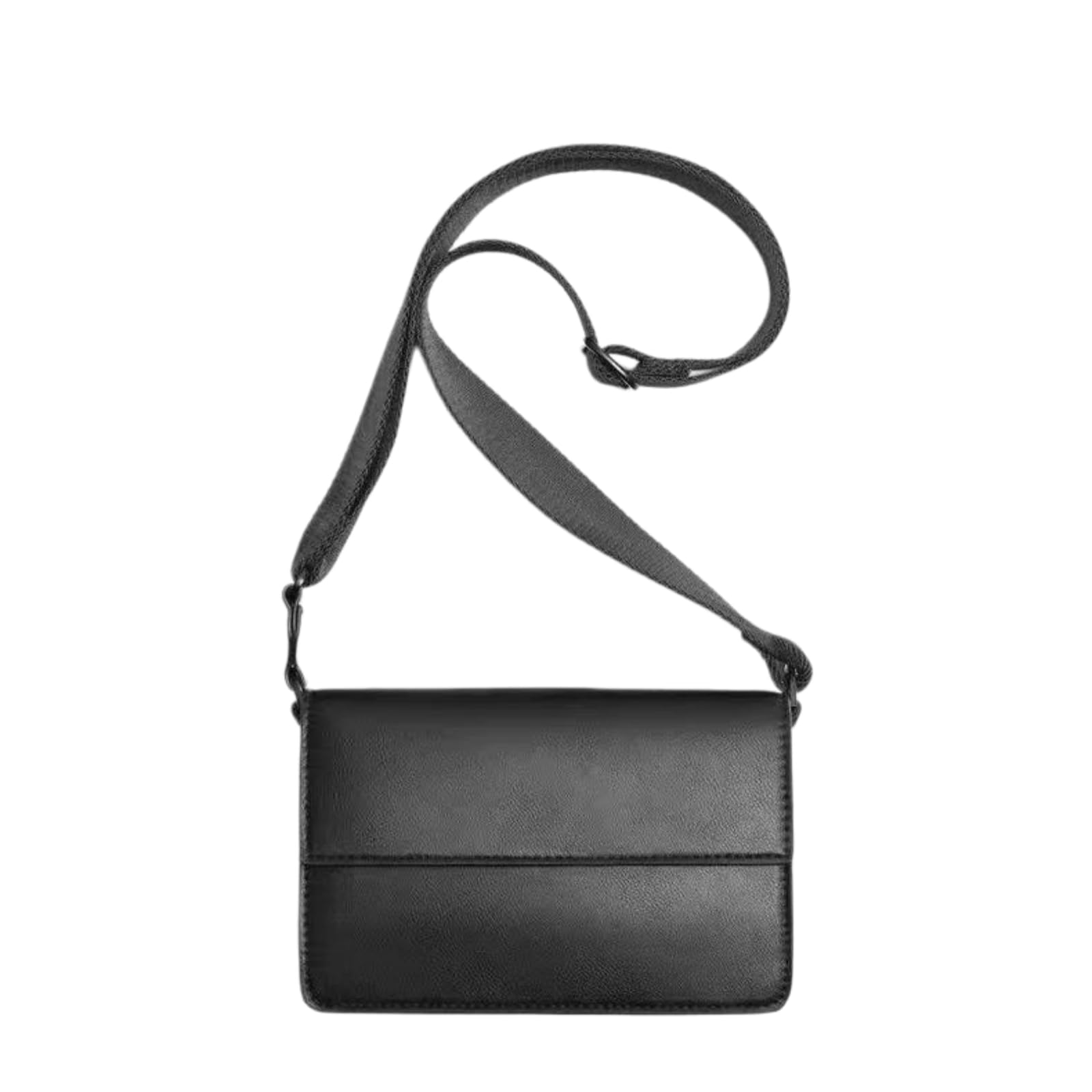 Borsa A Tracolla Donne Flap Crossbody Spalla Rettangolare Regolabile Wide Strap Casual Giornaliera-Black