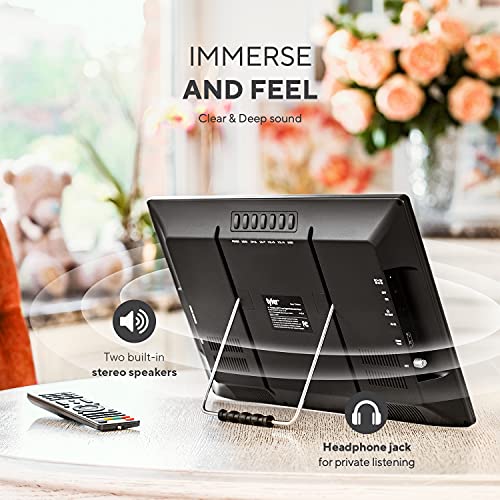 Tyler 16" Portable TV LCD Monitor Battery Powered Wireless Capability HD-TV, HDMI, USB, RCA, SD Card, AC/DC, FM Radio, Car Charger, Remote Control, Built in Stand Small Mini for Car Kids & Traveling - Thumbnail 6
