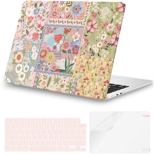 iCasso for MacBook Air 13.6 inch Case 2025 2024-2022 Release M4 M3 M2 Model A3240 A3113 A2681, Flower Pattern Sturdy Protective Hard Shell Case Cover for Mac Book Air 13 inch, Pink