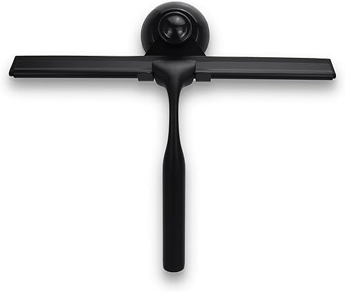 Escobilla de ducha negra mate para puertas de vidrio con ganchos adhesivos, escobilla de goma para vidrio de ducha, herramienta limpiadora para