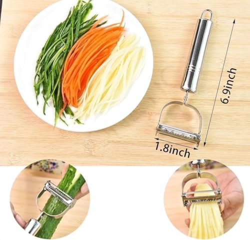 Image of Stainless Steel 2 in 1 Julienne Vegetable Peeler Multi-Functional Fruit Vegetable Shredder Slicer Double Planing Cutter Potato Cucumber Carrot Melon Grater [ 1-pcs ]
