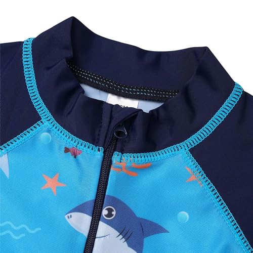 Image of HUAANIUE Toddler Boy Swimsuit Rashguard One-Piece Swimwear 0-6 Years | UPF 50+ sun protection, front zipper with chin guard, 4-way stretch quick-dry fabric, flatlock seams anti-chafing