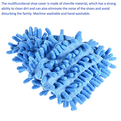 Image of M METERXITY 1 Pair Washable Cleaning Shoes Cover - Floor Cleaning Dust, Chenille Microfiber Duster Mop Slippers, Apply to House Office Room (Blue)