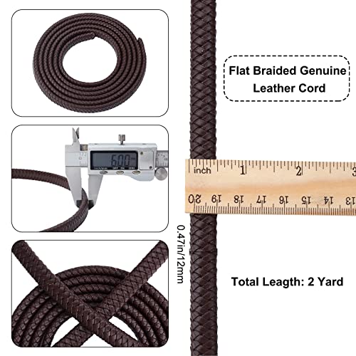 GORGECRAFT 2 Yards 12mm Fold Flat Braided Genuine Leather Strap Cord Leather String Lace Strips Braiding String Roll for Jewelry Making DIY Craft Braided Bracelets Belts Keychains(Coconut Brown) - Image 2