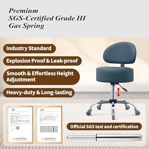 Image of Ergonomic Drafting Stool with Backrest, 400LB Heavy Duty Hydraulic Stool, 19-25 Inch Adjustable Height Rolling Stool Chair with Lumbar Support for Standing Desk, Salon, Tattoo, Kitchen, Home Office