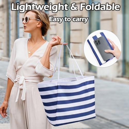 Image of KALIDI Beach Tote Bag Women Large Waterproof Sandproof Shoulder Handbag Packable Grocery Bag Hobo Purse for Picnic Vacation