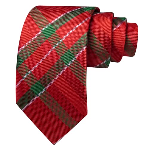 Image of Barry.Wang Plaid Ties Check Mens Necktie Set with Handkerchief Cufflinks Classic Stripe