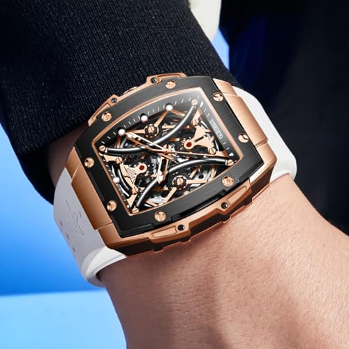 Image of OLEVS Watch Men Self Winding Luxury Skeleton Mechanical Business Dress Square Wrist Watches Calendar Watches