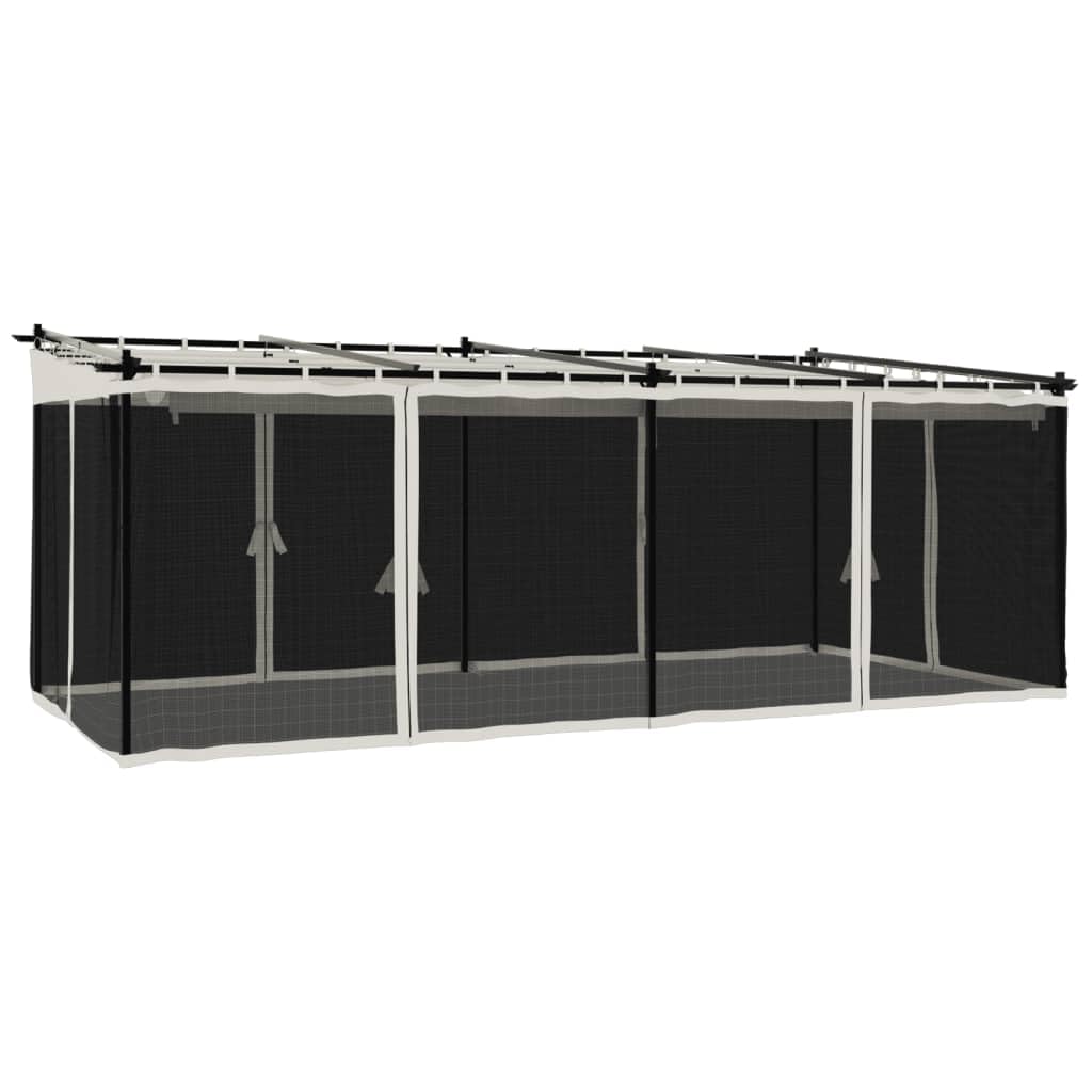 Pérgola con Techo Retráctil 6 x 3 m con Mosquiteras, de Metall, Impermeable, Estable, Resistente al Invierno, protección UV, Creme