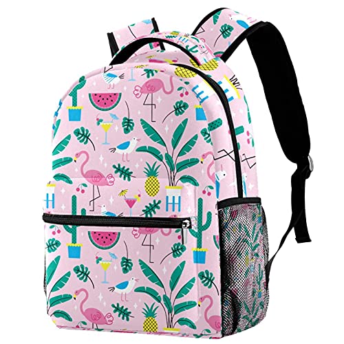 Sac à dos d'école imprimé flamant rose et pastèque multicolore pour étudiant
