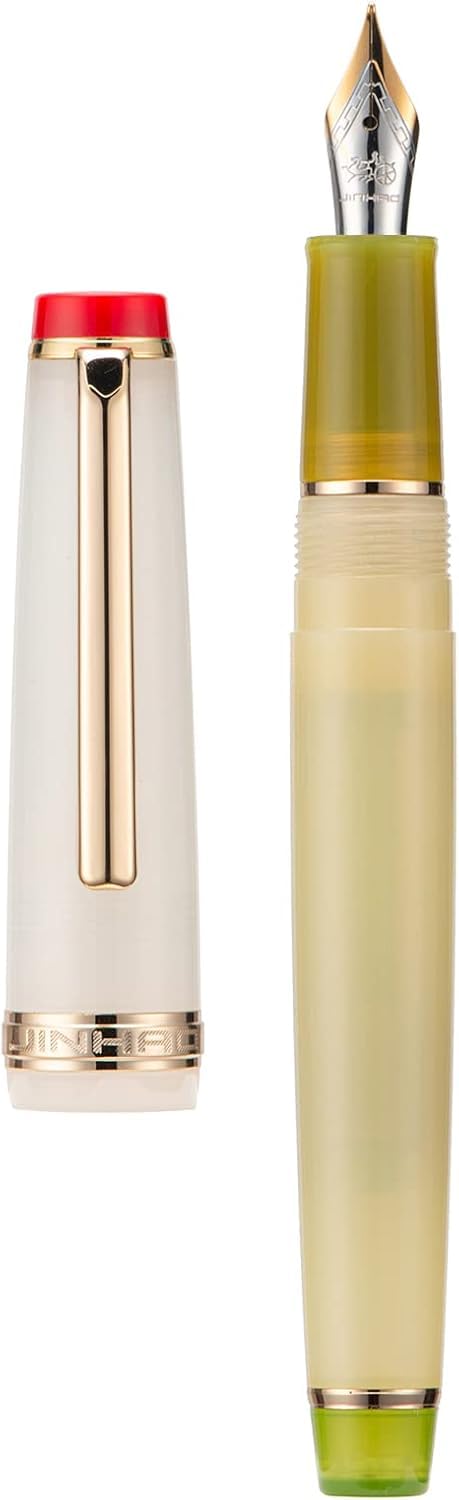 Jinhao 82 Fountain Pen, Golden Trim Bent Nib, White Yellow with Converter โ image 1