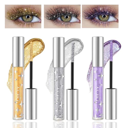 Baorder 3PCS Glitter Mascara for Eyelashes,Waterproof Long Lasting Silver Gold Purple Color Diamond...