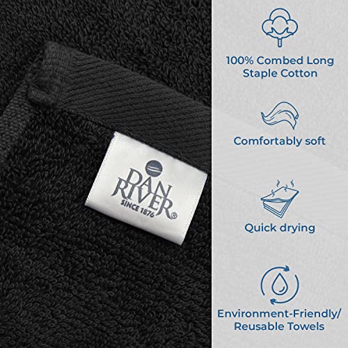 Image of DAN RIVER Bath Towels Set of 4, 27 x 54 Inches, 100% Cotton, Larger & Lighter Weight, Quicker to Dry, Super Soft and Absorbent, Ideal Black Bath Towels for Daily Use