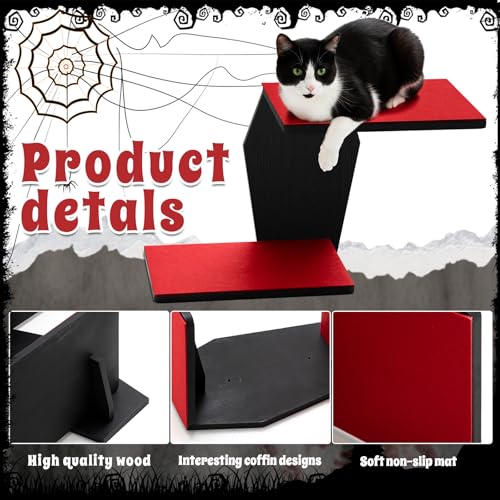 Sintuff Gothic Wall Cat Shelves Wall-Mounted 2 Platform Wall Climbing Steps Furniture Goth Floating Coffin Cat Bed Tree Space-Saving Perch Ladder for Playing Nap Indoor Gothic Christmas - Thumbnail 3
