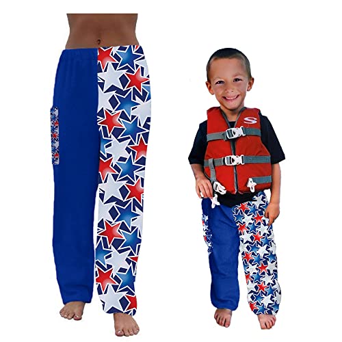 Paradise Towelwear Co. Towel Pants for Swimmers Patriotic Stars - Cotton Terry Towel Pants Beach Coverup Resort Wear Swim wear (Kids M/L)