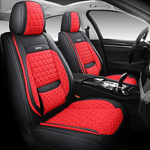 BABYBLU Full Coverage Car Seat Covers Universal Fit for Cars SUVs Pick-up Trucks with Waterproof Leatherette in Auto Interior Accessories (Black and Red)