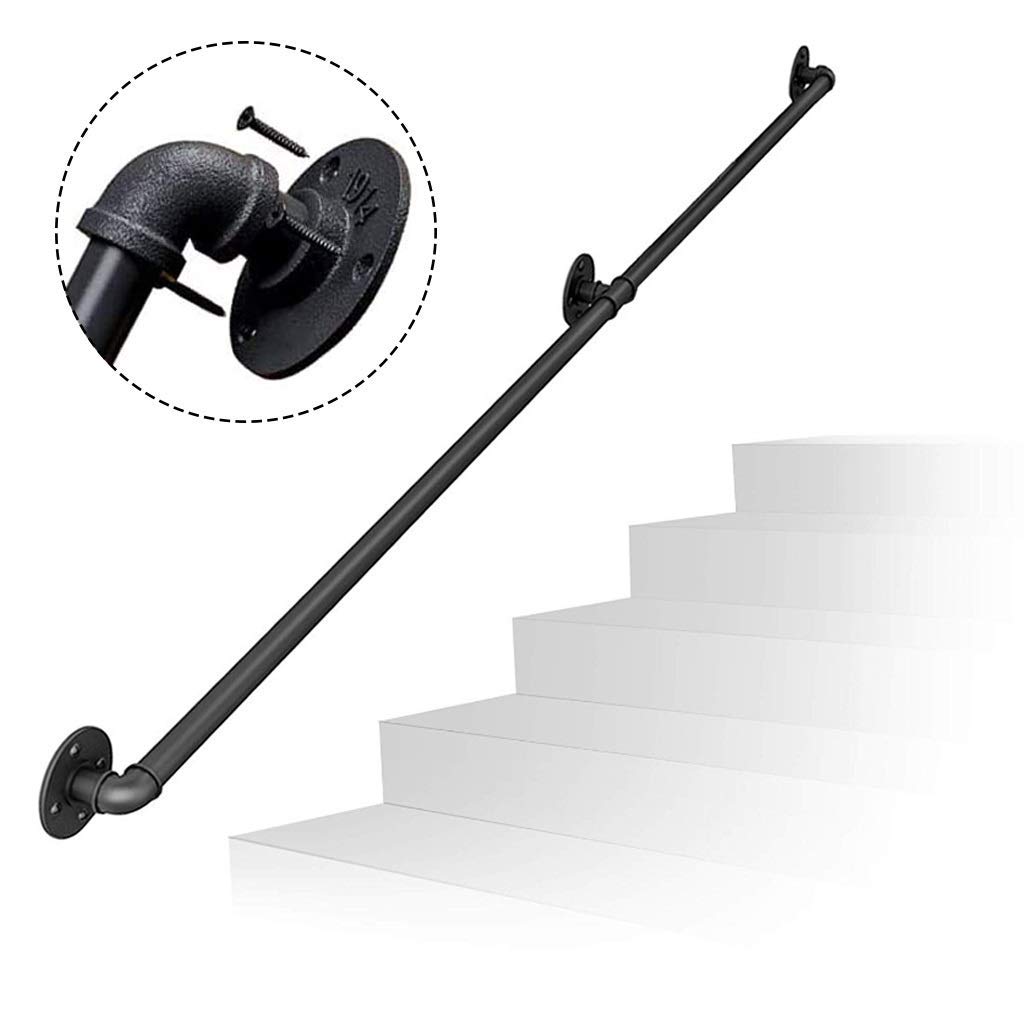 Rampe d'escalier noire en fer forgé sécurisée de 390 cm pour intérieur et extérieur