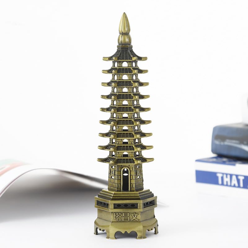 Estatua Pagoda Wenchang Nueve Pisos Bronce Antiguo miniatura 4