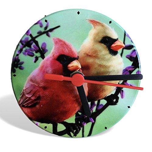 BANBERRY DESIGNS Desk Clock - Round Small Desk Clock with Cardinals on Flower Branch - Bird Decor - Spring Home Decorations - Measures 4.25
