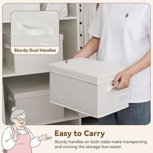 Image of GRANNY SAYS Storage Baskets for Organizing, Linen Closet Shelf Organizers and Storage Containers with Label Holder, Large Storage Bins with Lids for Bedroom, Ivory, 3-Pack