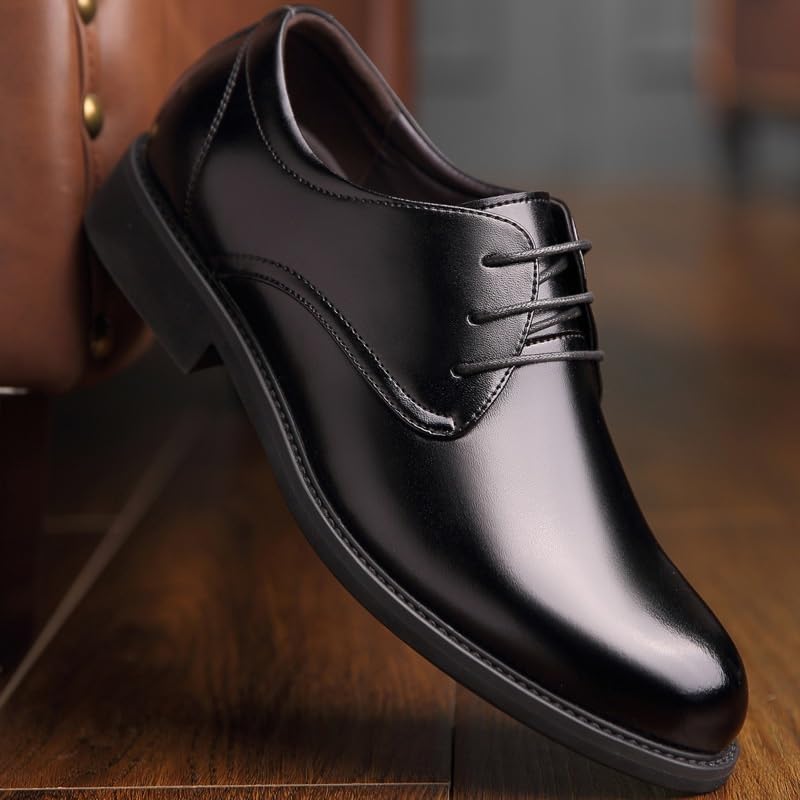 Dress Oxford Shoes for Men Lace Up Round Toe Faux Leather Solid Color Derby Shoes Low Top Rubber Sole Non Slip Party4