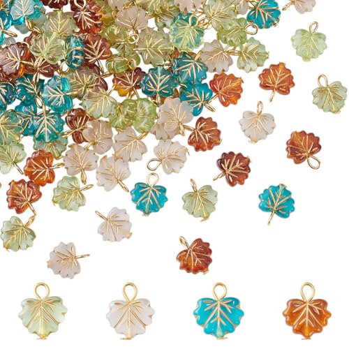 Breloques feuille d'érable en acrylique lot de 160 pièces en 4 couleurs pour bijoux DIY