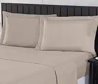 Jogo de Cama Casal 400 Fios Percal 04 Peças Com Lençol de Cima e Aba Americana, Antiácaro, Anti-pilling com Toque Macio - Bege, Casal