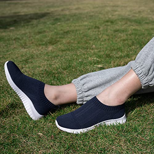 Tiosebon Women's Walking Sock Shoes Elastic Knit Lightweight Slip On Breathable Yoga Sneakers 5 Us Navy #TOP4