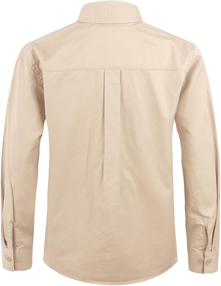 Spring&Gege Boys' Long Sleeve Button Down Shirt for Kids Woven Solid Two Pockets - Image 3