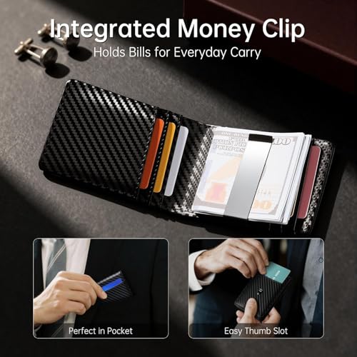 Image of Gostwo Slim Wallet for Men Minimalist Wallet Leather ID Window Card Case with Money Clip