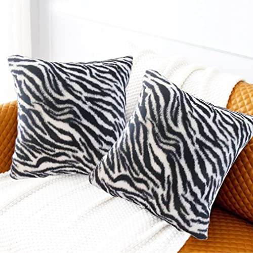 Image of Square Stripe Pillow Cover Faux Fur Zebra Throw Pillows 20x20 Black White