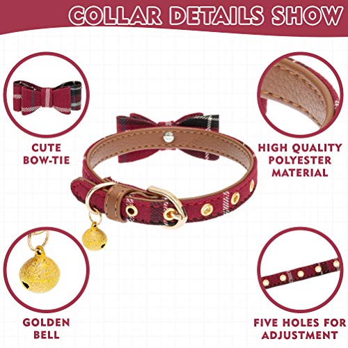 Image of EXPAWLORER Dog Collar and Leash Set - Classic Plaid Dog Bow Tie and Dog Bandana Collar with Bell, Dog Leash Tangle Free, Adjustable Collars for Small Medium Large Dogs Cats, Holiday Ideal Gift