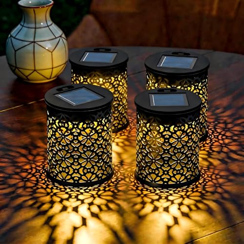 Lanternes solaires d'extérieur uuffoo de jardin : lot de 4 lampes étanches à balisage chaud