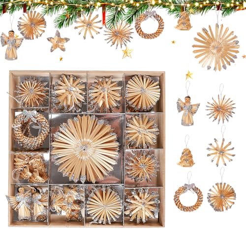 44-teiliges Strohsterne Christbaumschmuck Set, Strohsterne...