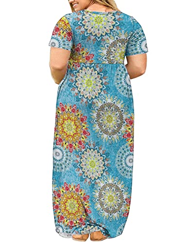 Image of Kancystore Women's Plus Size Maxi Dress with Pockets Summer Dresses XL-5X | Plus Size High Waisted Long Length Beach Dress, Empire Waist Round Neck Casual Dress, Solid Striped Floral Tie Dye Colors