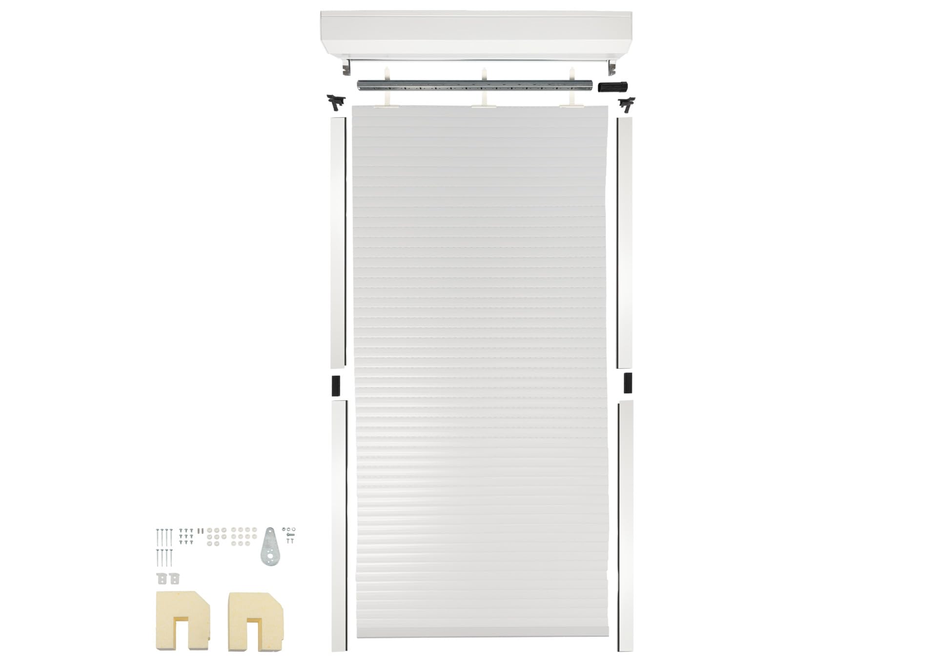 Schellenberg 39071 Ensemble de volets roulants avant pour fenêtre, système de volets roulants Mini, 105 x 210 cm, blanc/gris, volet roulant extérieur 45° en boîte en aluminium, y compris les rails de