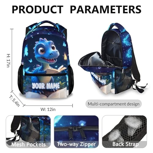 Kids Dinosaur Backpack for Boys, Set of 3 Personalized Schoolbag Casual Bag for Girls Kindergarten Primary, 17 Inch Lightweight Durable Custom Backpacks, Back to School Gift4