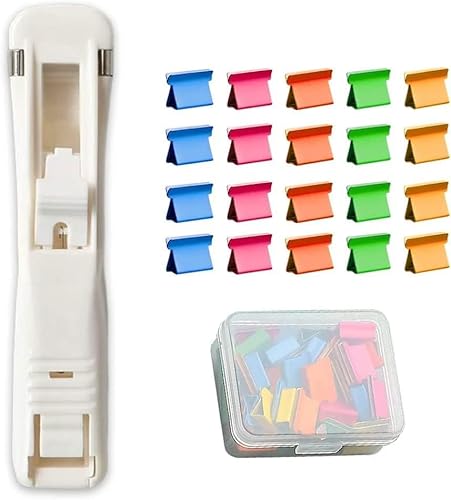 ガチャック オート クリップ ガチャ玉 50枚 カラフル クリッププッシャー 再利用可能 紙を整理 穴をあけない 紙を傷つけない 書類整理 事務用品 オフィス用品 文房具 (ホワイト) -