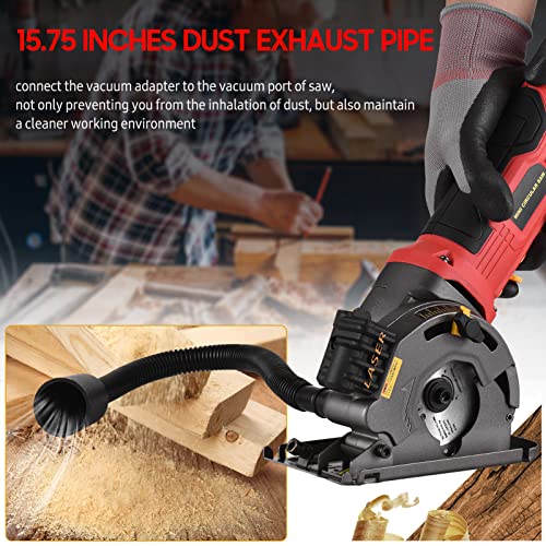 LOUJIN 480W 3700RPM ミニ丸のこ コード付き 4アンペア 電動コンパクト丸のこ ガイド付き 目盛定規 真空ポート ウッドタイル プラスチック ソフトメタル切断用 3ブレード 5枚目