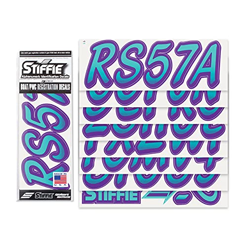 Image of STIFFIE Whipline Sea Teal /Purple 3 inch Boat & PWC Registration Decals • Numbers Letters Stickers