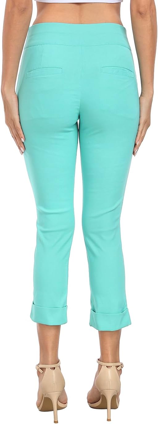 HDE Pull On Capri Pants for Women with Pockets Elastic Waist Cropped Work Pants - Image 5