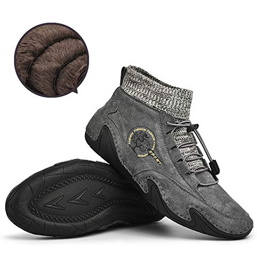 Qiucdzi Mens Leather Ankle Boots Casual Loafers Boots Mens Slip On Driving Shoes Ankle Chukka Boots Warm Winter Shoes Outdoor Flats Oxford Shoes Grey