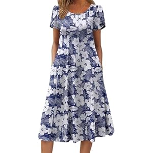 Zeagoo Womens Casual Dresses for Summer Short Sleeve Flare Midi Dress Loose Flowy Beach Sundress